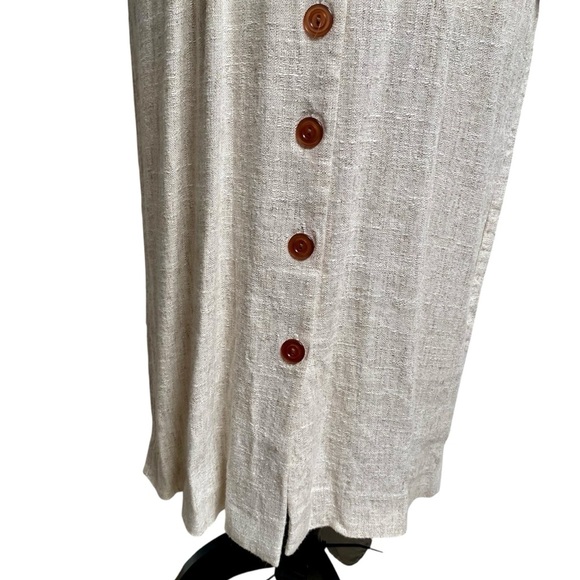 Peri Petites Flax Blend Button Front Midi Dress Beige Linen Look Made in USA M - Picture 4 of 15